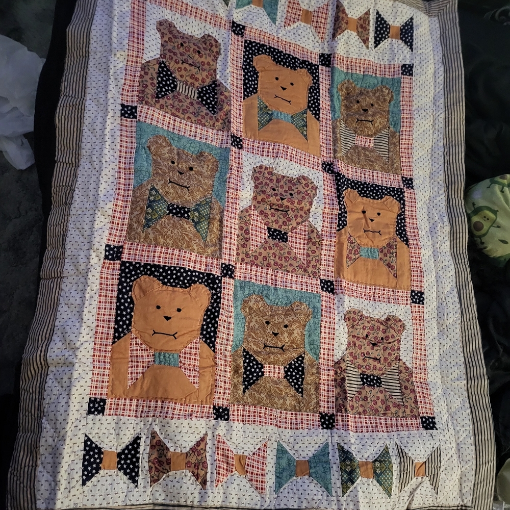 Vintage 1988 bolotie bears quilt wall hanging folk art primitive Debbie Mumm pro